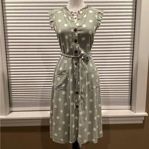 Monteau Green Polka Dot Midi Dress